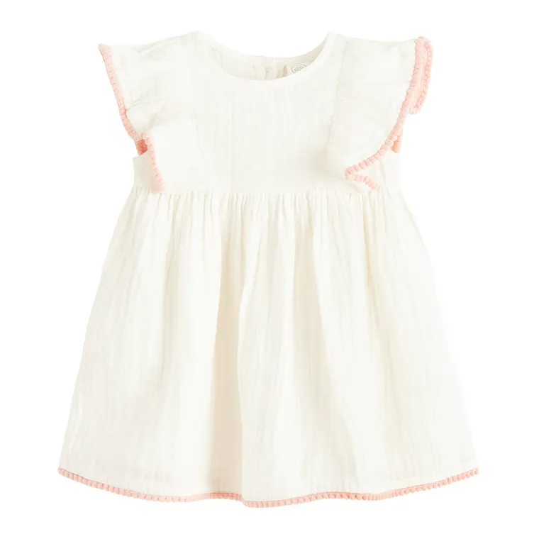 Cool Club, Rochie cu maneca scurta pentru fete, muselina, ecru