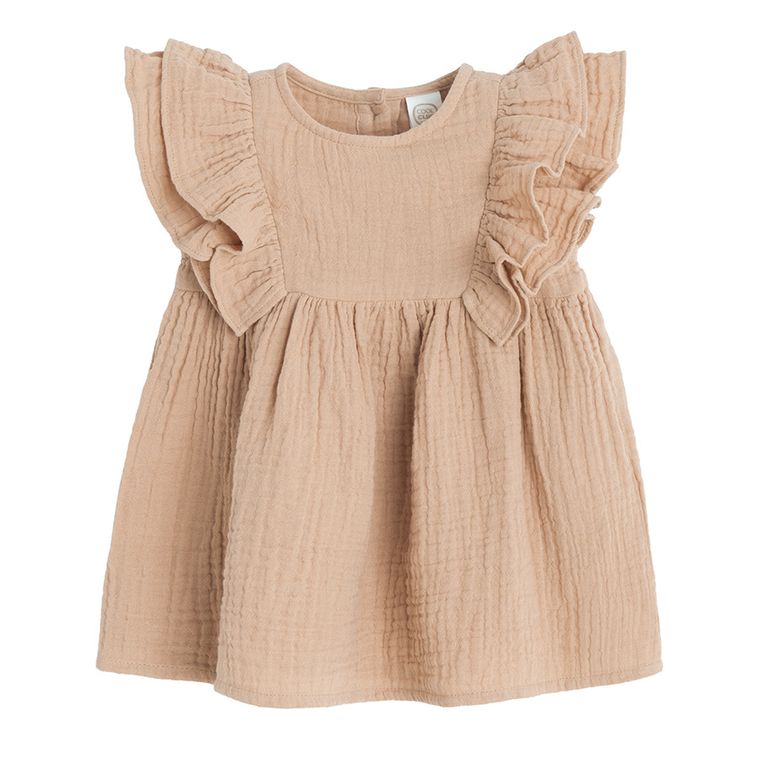 Cool Club, Rochie cu maneca scurta pentru fete, muselina, maro deschis