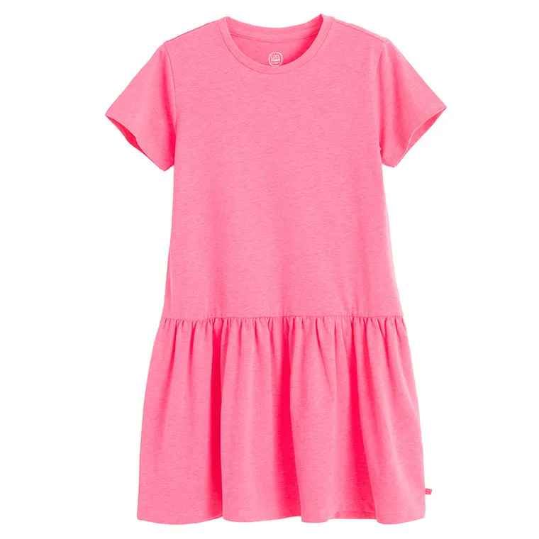 Cool Club, Rochie cu maneca scurta pentru fete, roz fluo