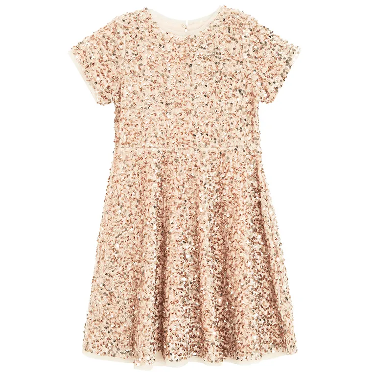 Cool Club, Rochie cu maneca scurta pentru fete, velur, auriu