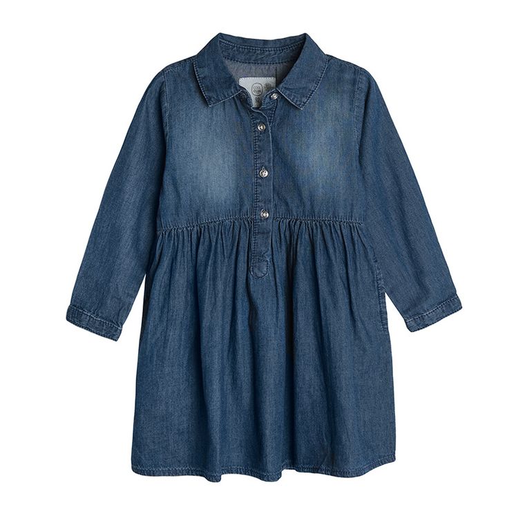 Cool Club, Rochie de blugi cu maneca lunga pentru fete, denim, cu guler