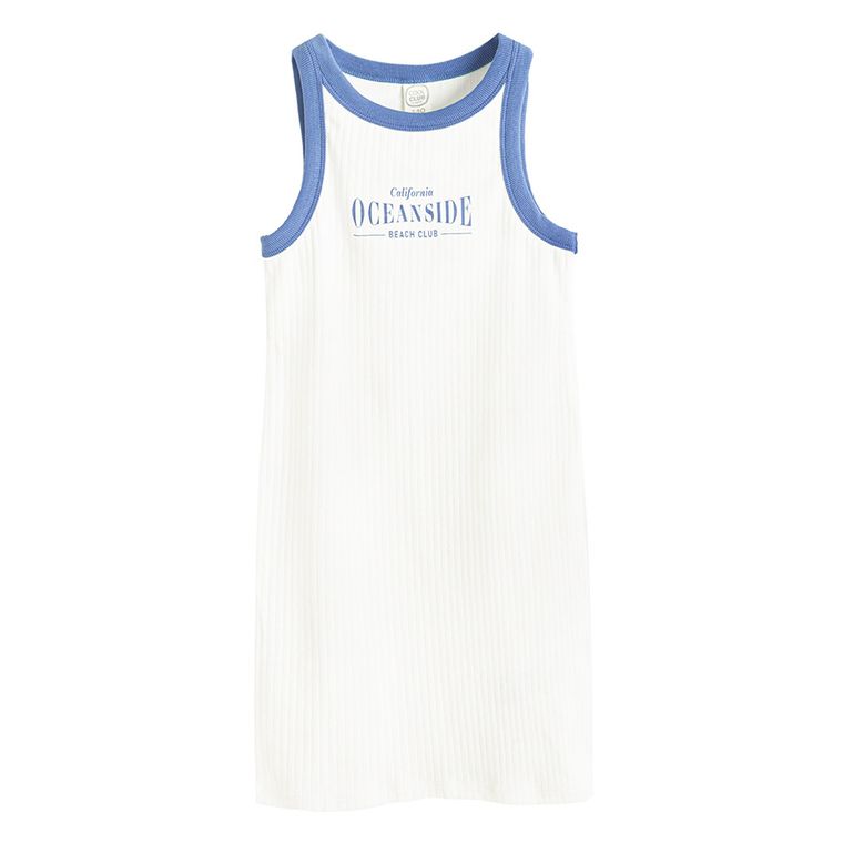 Cool Club, Rochie fara maneci pentru fete, din tricot striat, alb