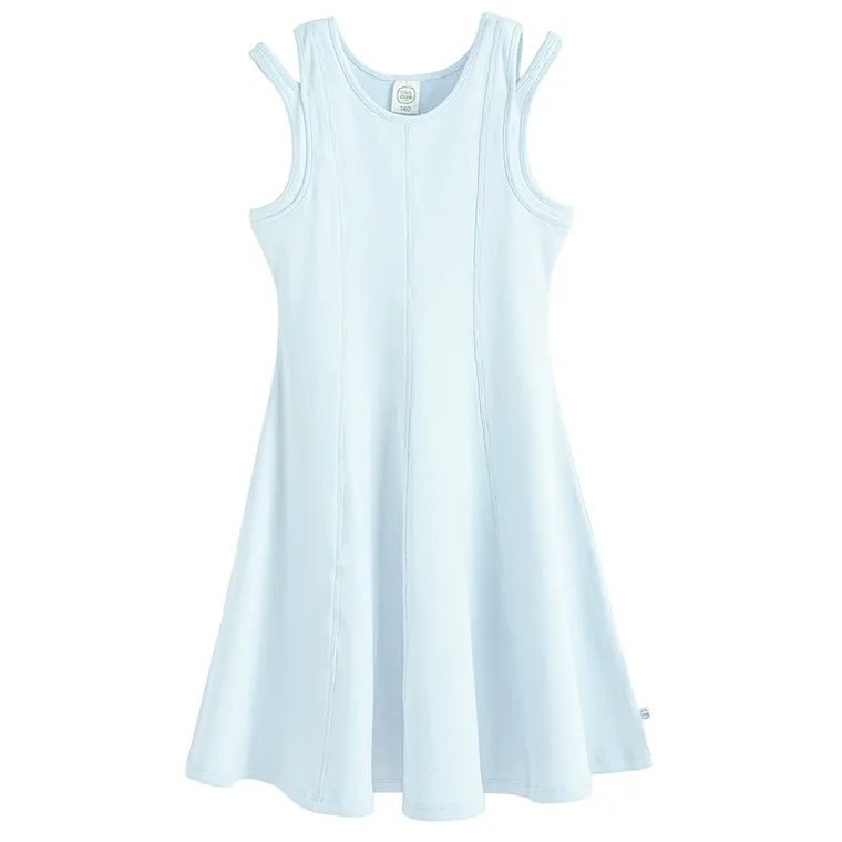 Cool Club, Rochie fara maneci pentru fete, din tricot striat, albastru