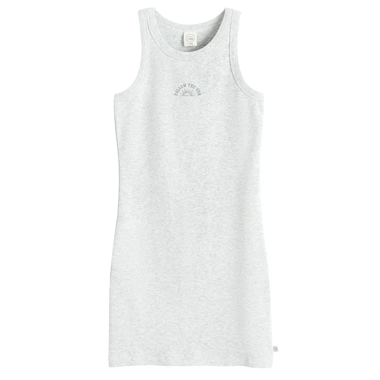 Cool Club, Rochie fara maneci pentru fete, din tricot striat, gri