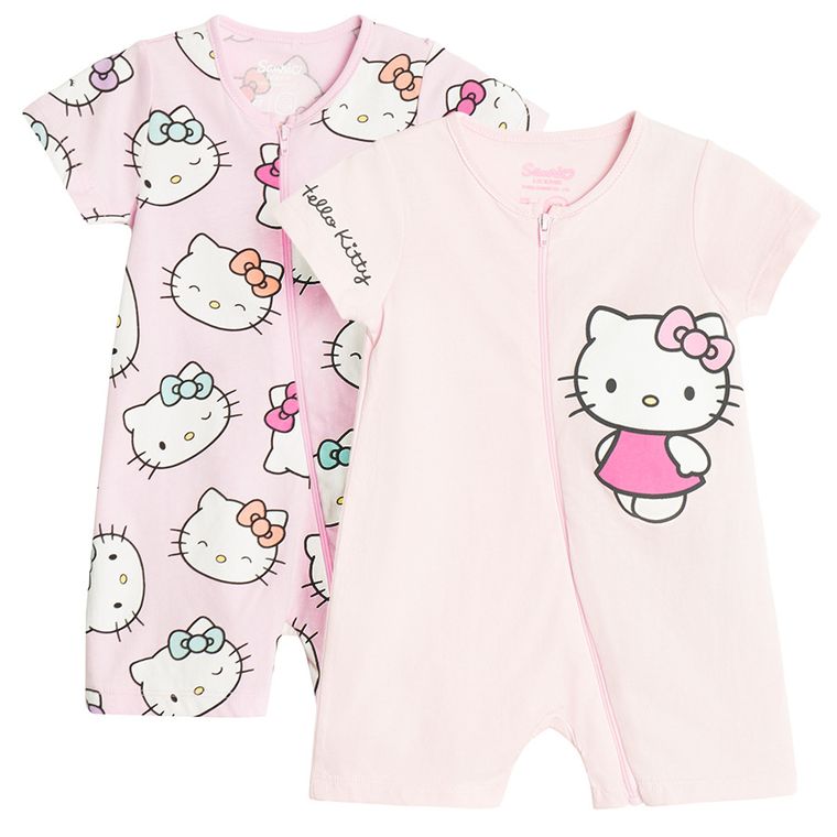 Cool Club, Salopeta rompers pentru fete, roz, imprimeu Hello Kitty, set, 2 buc.