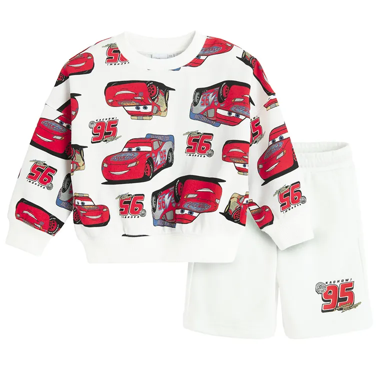 Cool Club, Set pentru baieti, Bluza, Pantaloni scurti, alb, imprimeu Cars