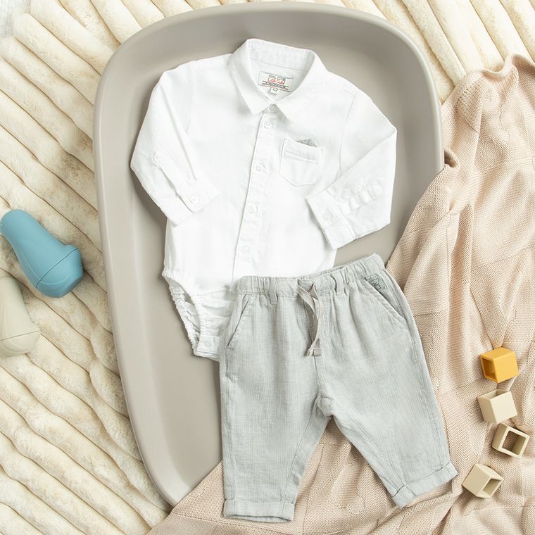 Cool Club, Set pentru baieti, Body-camasa cu maneca lunga, Pantaloni din textil, mix