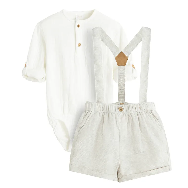 Cool Club, Set pentru baieti, Body cu maneca lunga, muselina, Pantaloni scurti, Bretele, mix