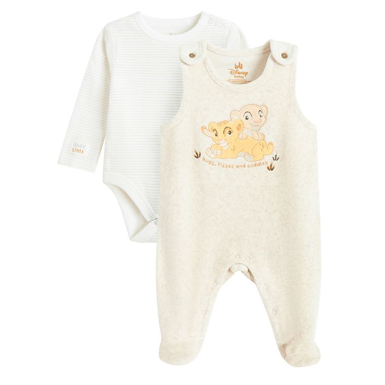 Cool Club, Set pentru baieti, Body cu maneca lunga, Salopeta cu botosei, velur, mix, imprimeu Lion King