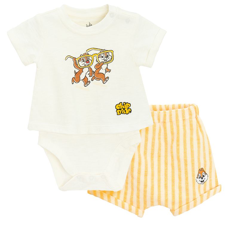Cool Club, Set pentru baieti, Body cu maneca scurta, Pantaloni scurti, mix, imprimeu Chip si Dale
