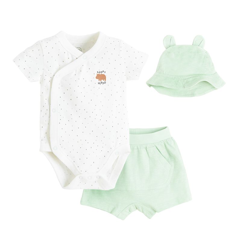 Cool Club, Set pentru baieti, Body cu maneca scurta, Pantaloni scurti, Palarie, mix