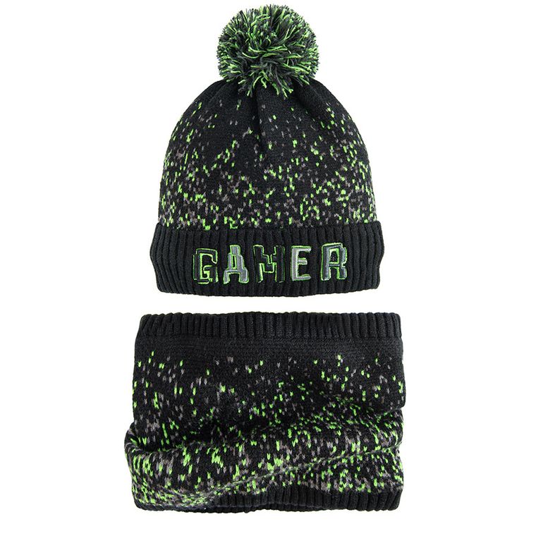 Cool Club, Set pentru baieti, Caciula cu pompon, Fular circular, negru