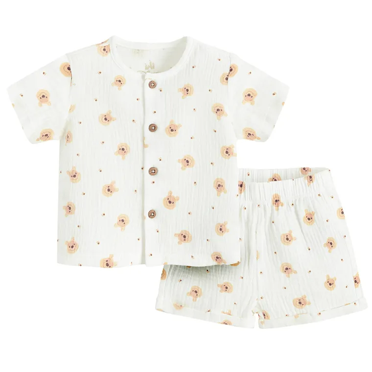 Cool Club, Set pentru baieti, Camasa cu maneca scurta, Pantaloni scurti, muselina, alb, imprimeu Winnie the Pooh