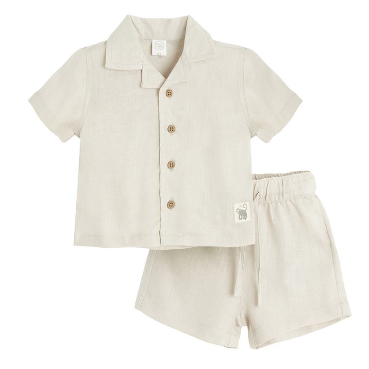 Cool Club, Set pentru baieti cu in, Camasa cu maneca scurta, Pantaloni scurti, bej