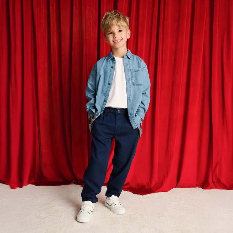 Cool Club, Set pentru baieti, Pantaloni din textil, loose, Bretele, bleumarin