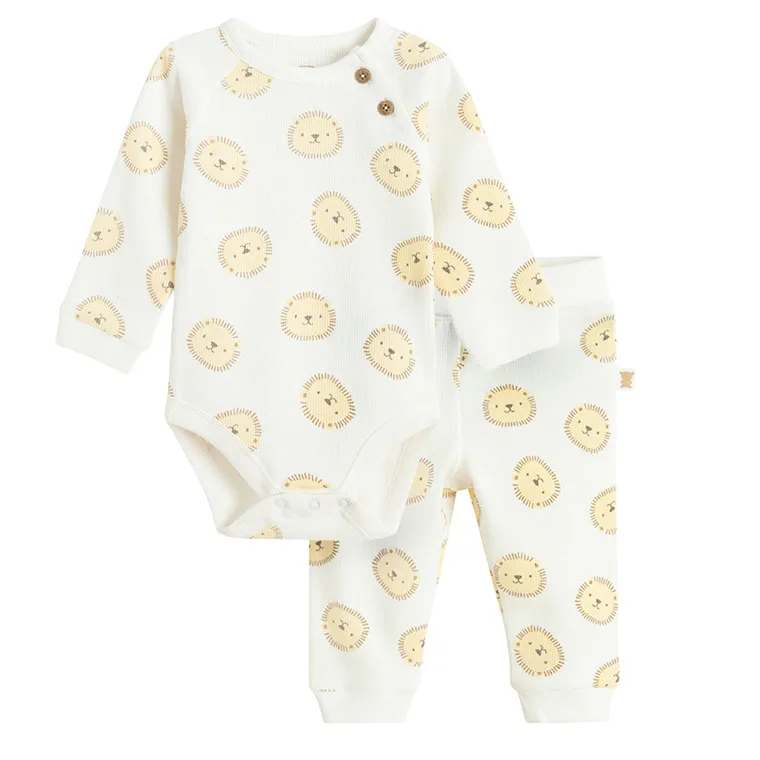 Cool Club, Set pentru bebelusi, Body cu maneca lunga, Pantaloni, din tricot striat, alb