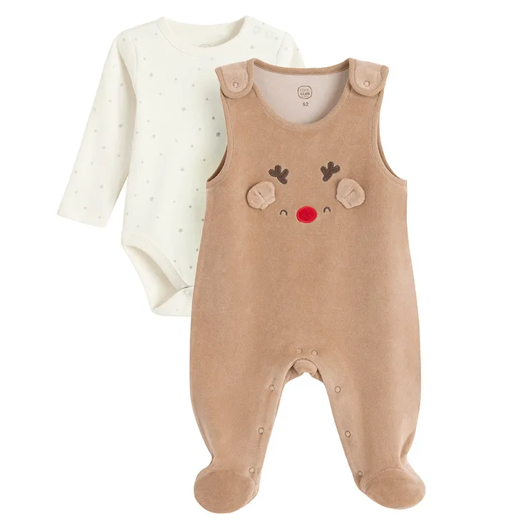 Cool Club, Set pentru bebelusi, Salopeta cu botosei velur, Body cu maneca lunga, mix
