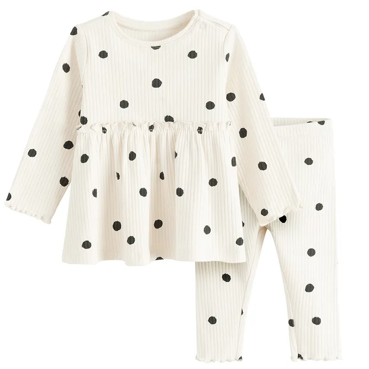 Cool Club, Set pentru fete, Bluza cu maneca lunga, Colanti, din tricot striat, ecru