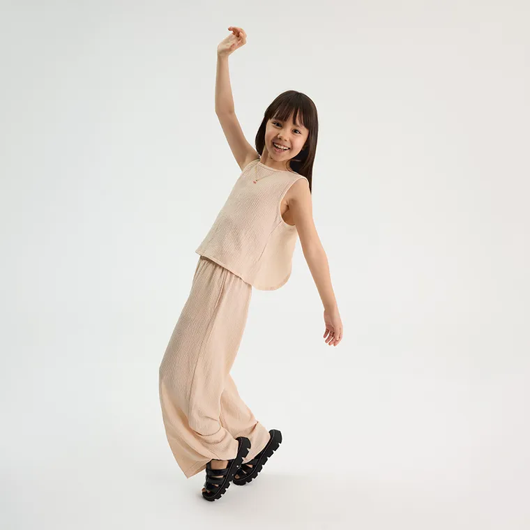 Cool Club, Set pentru fete, Bluza fara maneci, Pantaloni din textil, bej