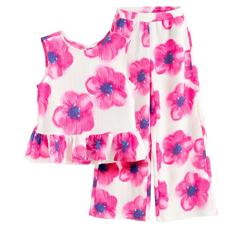 Cool Club, Set pentru fete, Bluza fara maneci, Pantaloni din textil, wide, alb