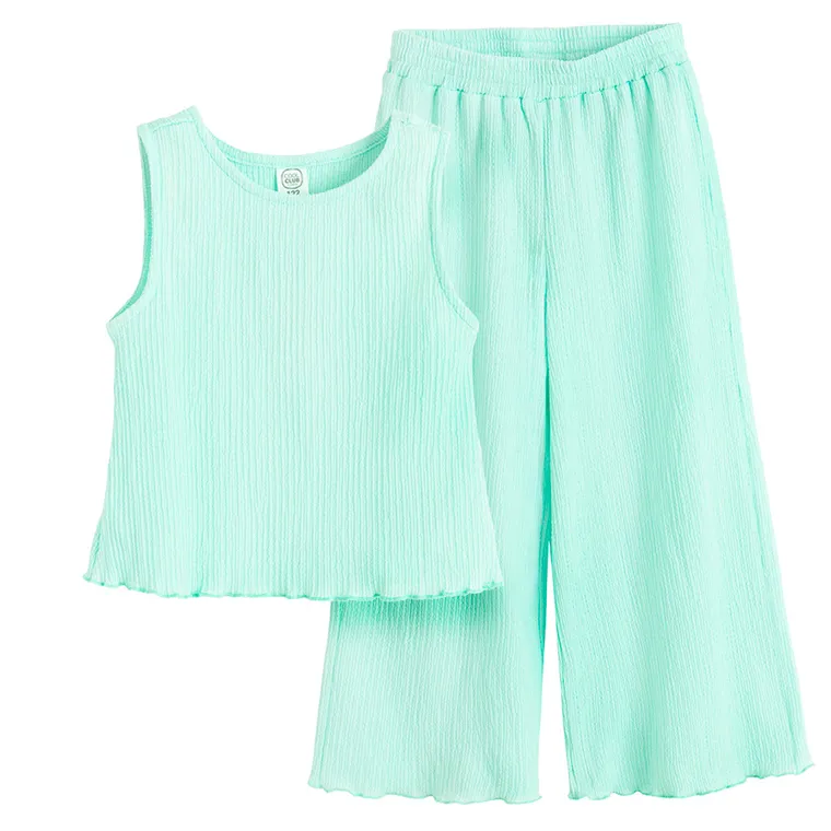 Cool Club, Set pentru fete, Bluza fara maneci, Pantaloni din textil, wide, turcoaz