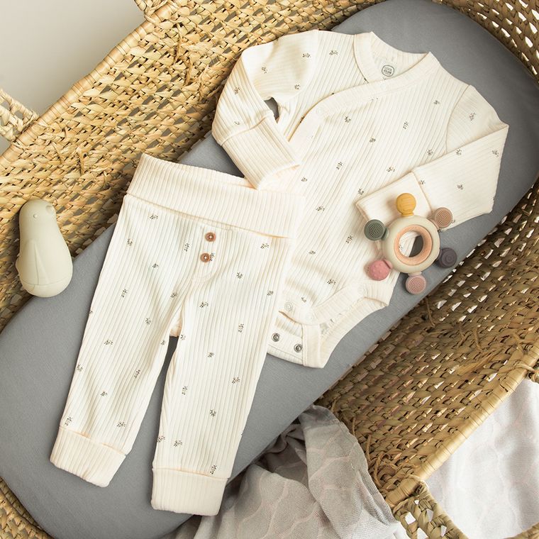 Cool Club, Set pentru fete, Body cu maneca lunga, Pantaloni fara botosei, din tricot striat, ecru