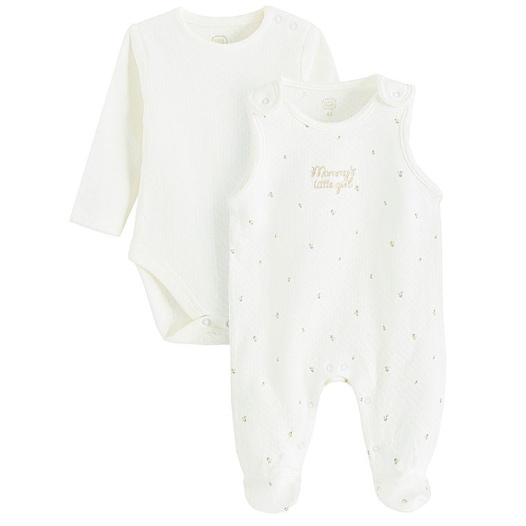 Cool Club, Set pentru fete, Body cu maneca lunga, Salopeta cu botosei, alb