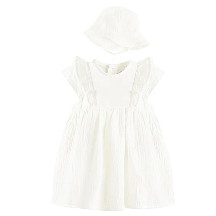 Cool Club, Set pentru fete, Body-rochie cu maneca scurta, Palarie, muselina, alb