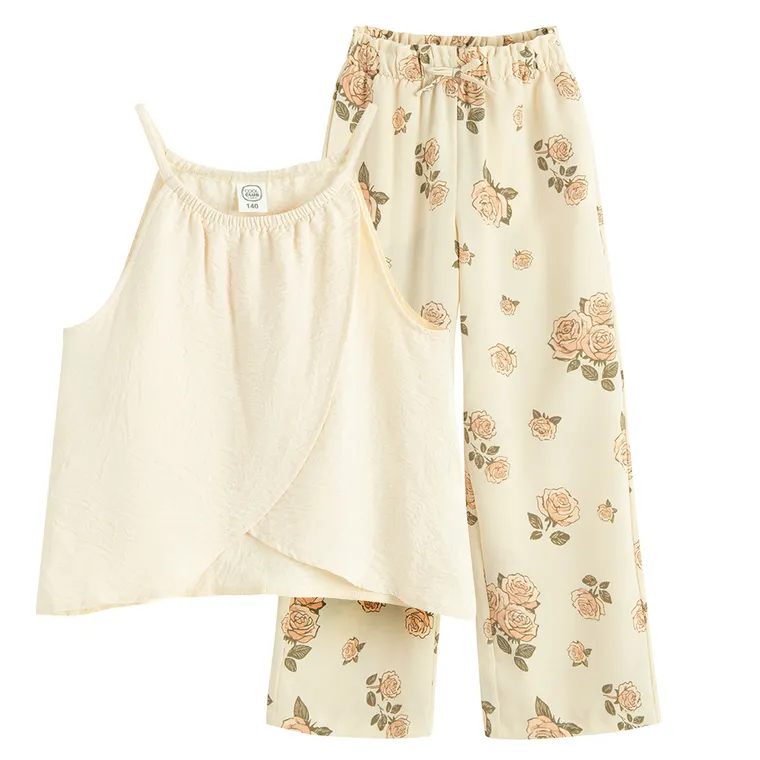 Cool Club, Set pentru fete, Top, Pantaloni din textil, wide, bej
