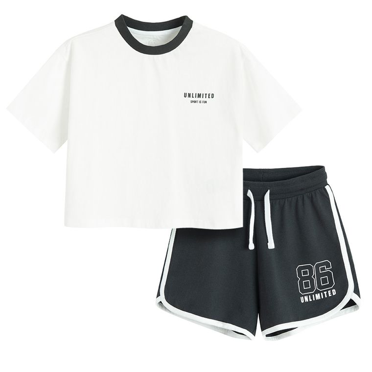 Cool Club, Set pentru fete, Tricou, Pantaloni scurti, alb-bleumarin