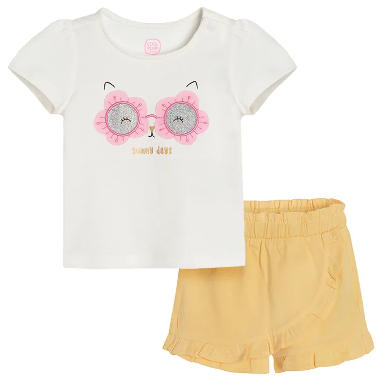 Cool Club, Set pentru fete, Tricou, Pantaloni scurti, alb-galben
