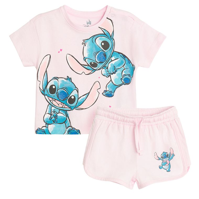 Cool Club, Set pentru fete, Tricou, Pantaloni scurti, roz, imprimeu Lilo si Stitch