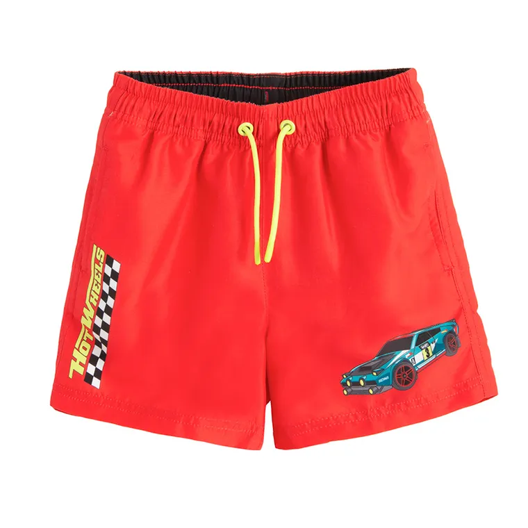Cool Club, Sorturi de baie pentru baieti, UV 50, rosu, imprimeu Hot Wheels