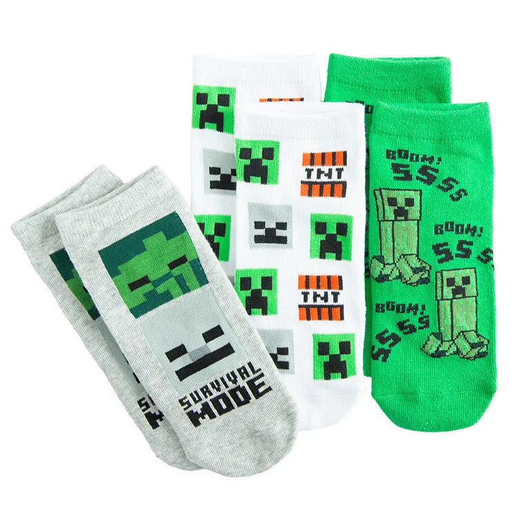 Cool Club, Sosete pentru baieti, talpici, mix, imprimeu Minecraft, set, 3 buc.