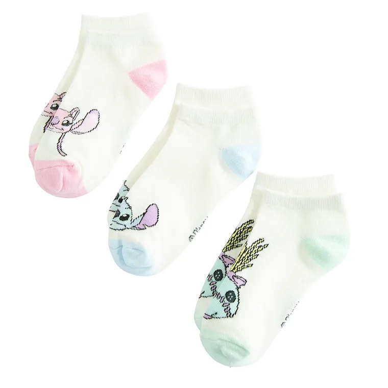 Cool Club, Sosete pentru fete, alb, imprimeu Lilo si Stitch, set, 3 buc.