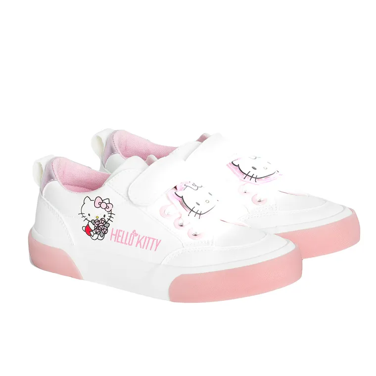 Cool Club, Tenisi pentru fete, alb, cu leduri, imprimeu Hello Kitty
