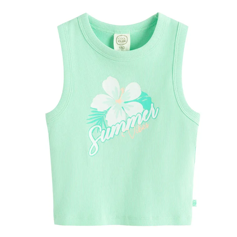 Cool Club, Top fara maneci pentru fete, din tricot striat, turcoaz