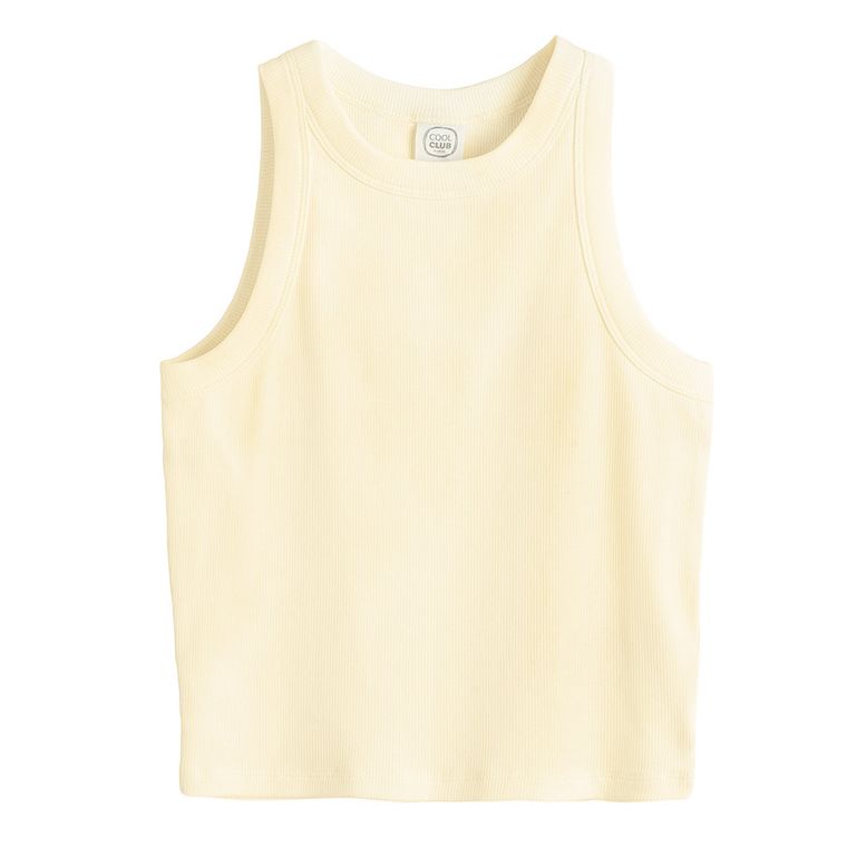 Cool Club, Top pentru fete fara maneci, din tricot striat, galben