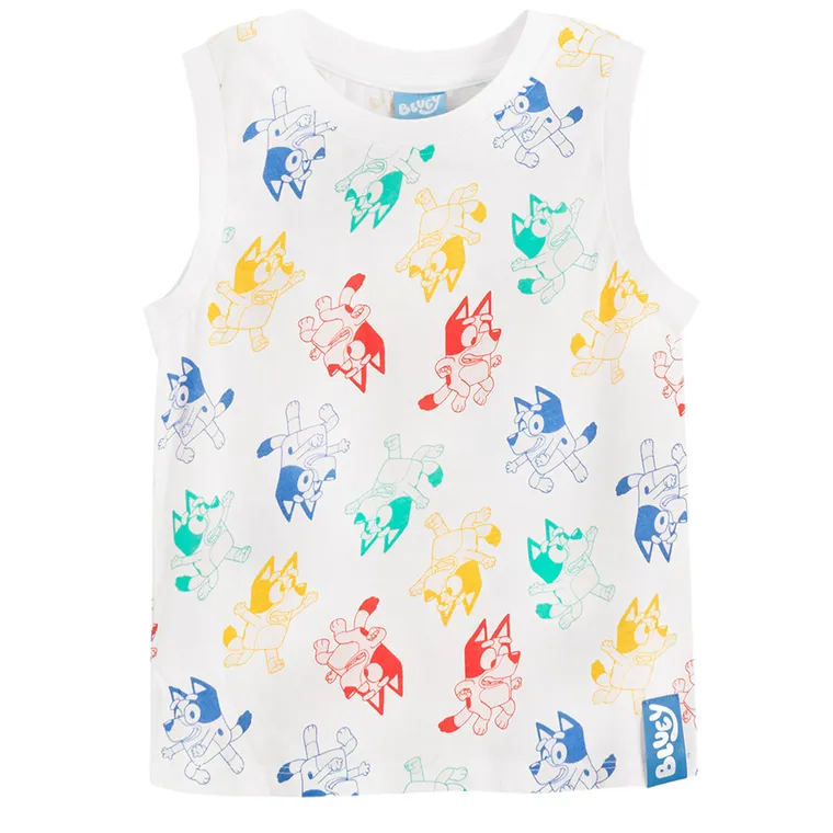 Cool Club, Tricou fara maneci pentru baieti, alb, imprimeu Bluey