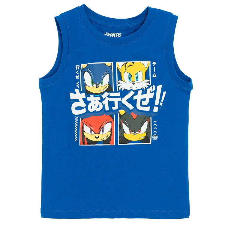 Cool Club, Tricou fara maneci pentru baieti, albastru, imprimeu Sonic the Hedgehog