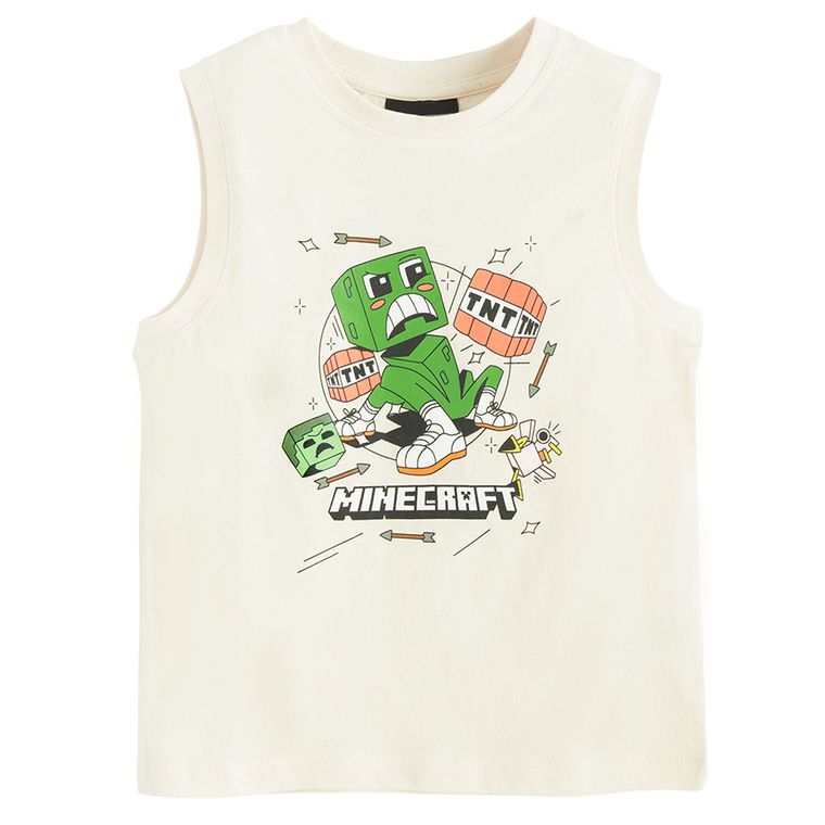 Cool Club, Tricou fara maneci pentru baieti, bej, imprimeu Minecraft