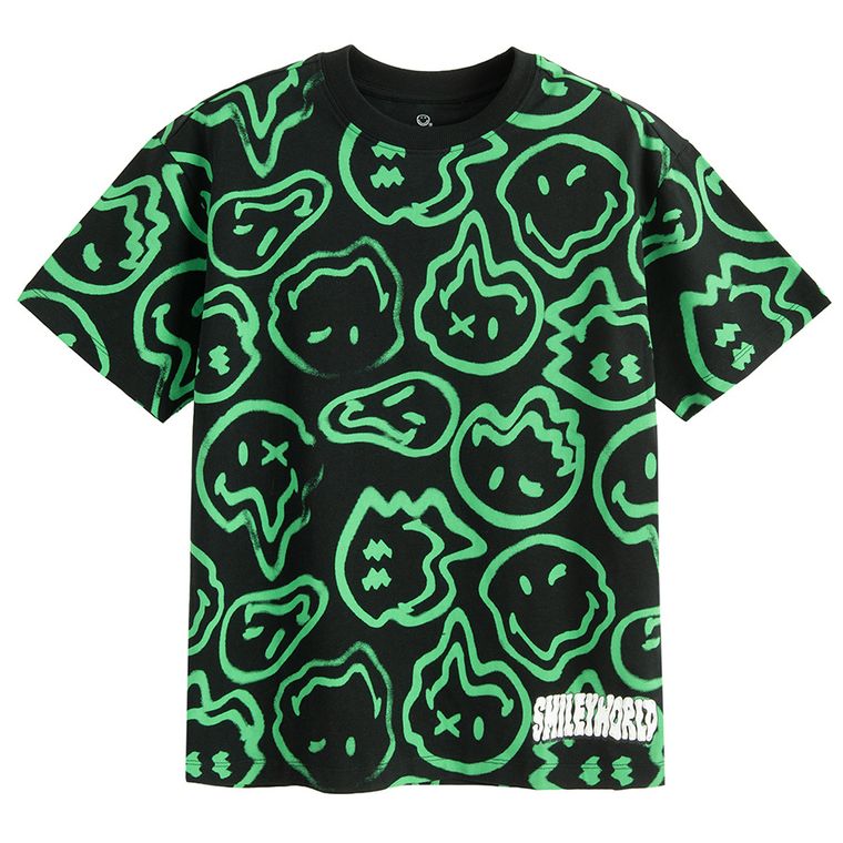 Cool Club, Tricou lejer pentru baieti, negru, imprimeu SmileWorld
