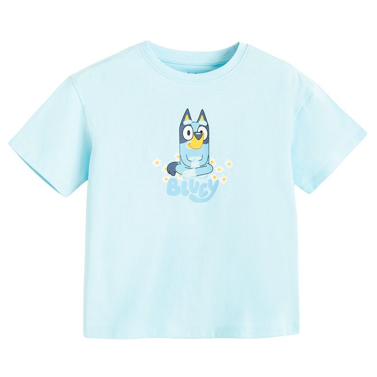 Cool Club, Tricou lejer pentru fete, bumbac organic, albastru, imprimeu Bluey