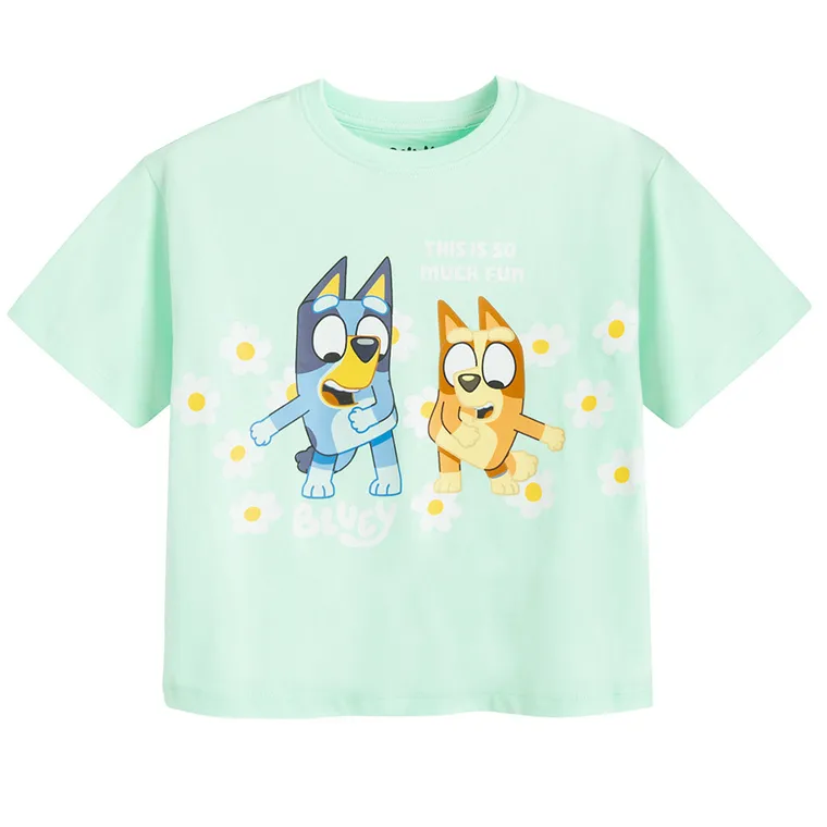 Cool Club, Tricou lejer pentru fete, bumbac organic, menta verde, imprimeu Bluey