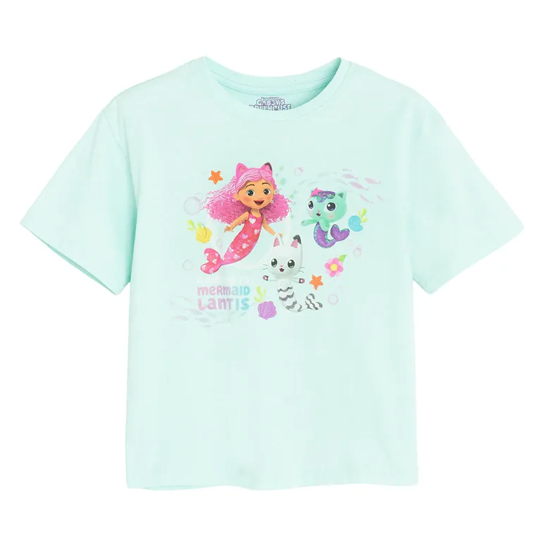 Cool Club, Tricou lejer pentru fete, turcoaz, imprimeu Gabby's Dollhouse