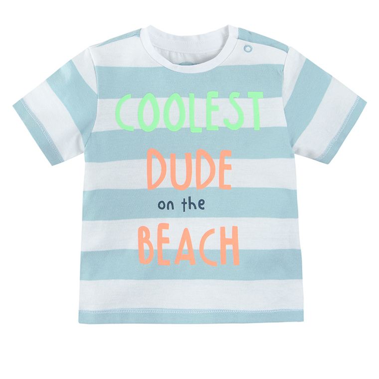 Cool Club, Tricou pentru baieti, alb-albastru, imprimeu Coolest dude on the beach