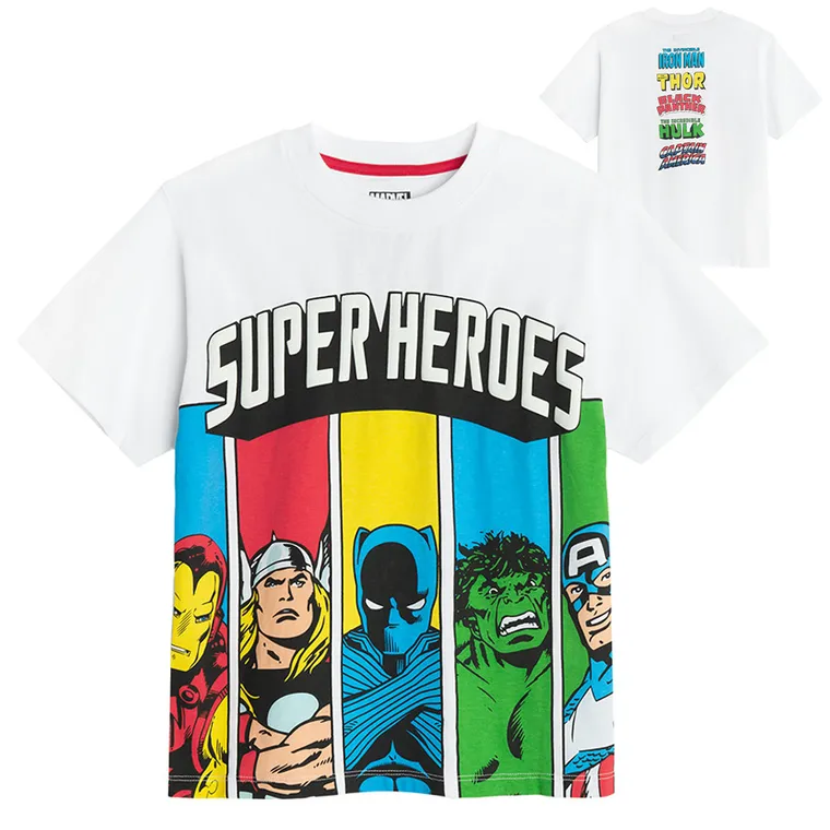 Cool Club, Tricou pentru baieti, alb, imprimeu Marvel Super Heroes