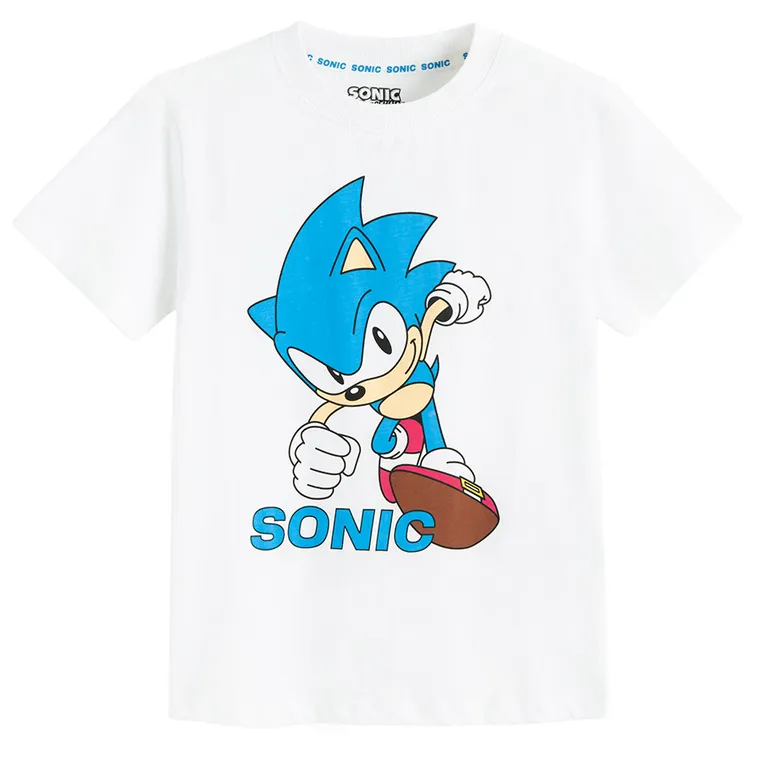 Cool Club, Tricou pentru baieti, alb, imprimeu Sonic the Hedgehog