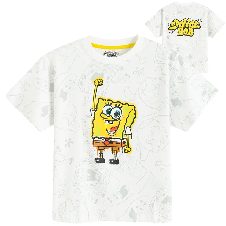Cool Club, Tricou pentru baieti, alb, imprimeu SpongeBob