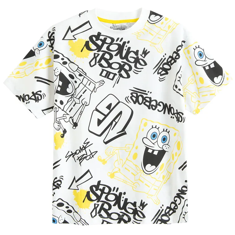 Cool Club, Tricou pentru baieti, alb, imprimeu SpongeBob